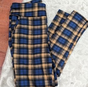 Stretchy plaid blue & yellow leggings